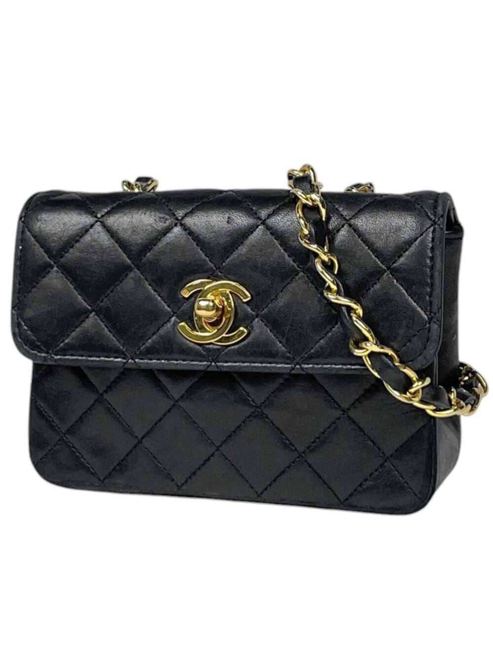 Chanel Shoulder Bag CC Logo Quilted Leather Black